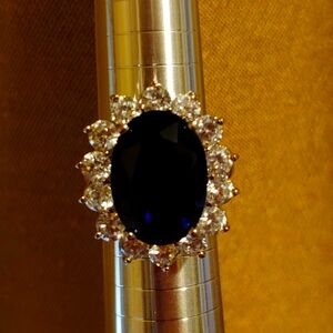 Kenneth Jay Lane KJL Princess Diana/Kate Middleton Simulated Oval Sapphire Ring